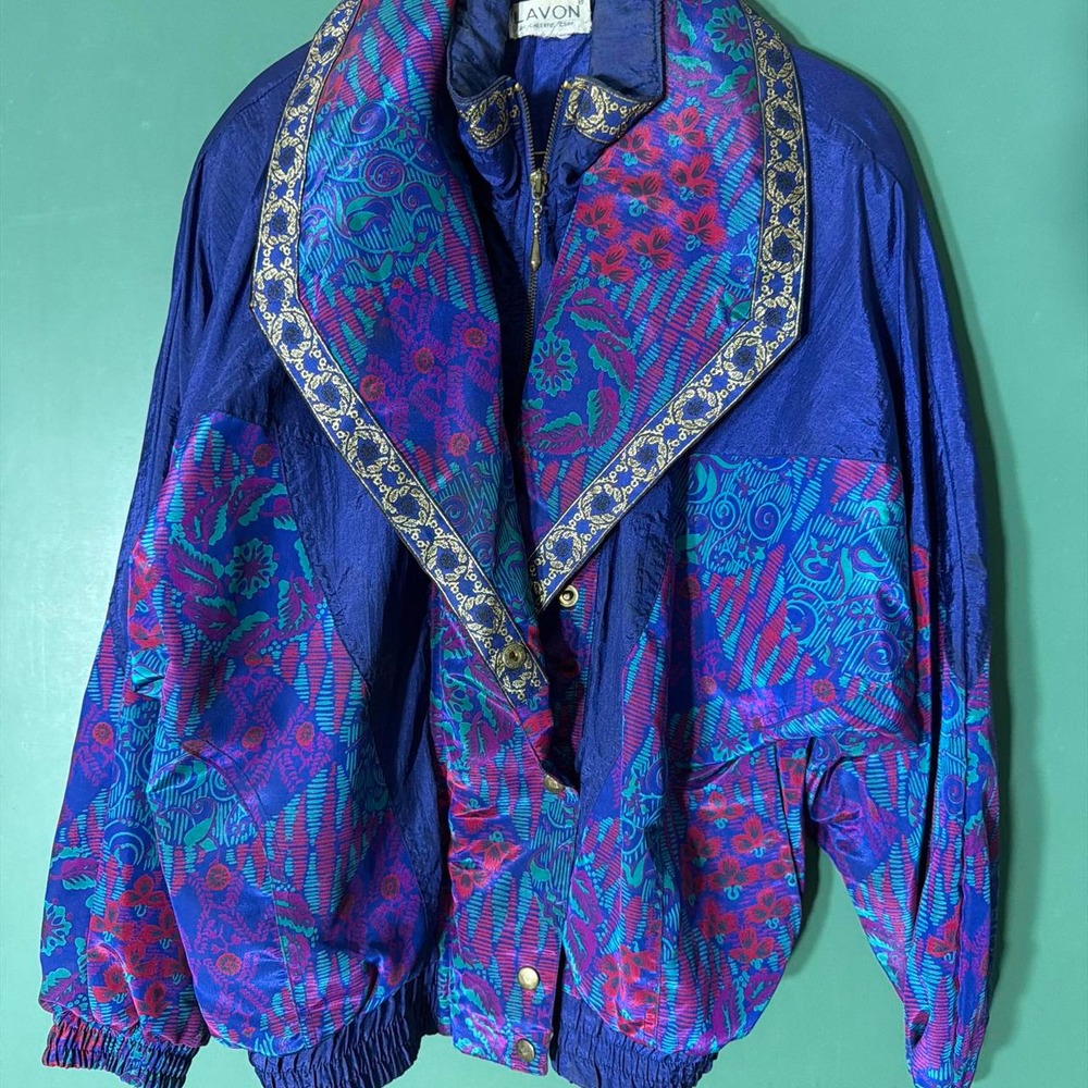 Vintage Lavon 90s Paisley Bomber Jacket Purple Blue Red Gold Trim XL Womens